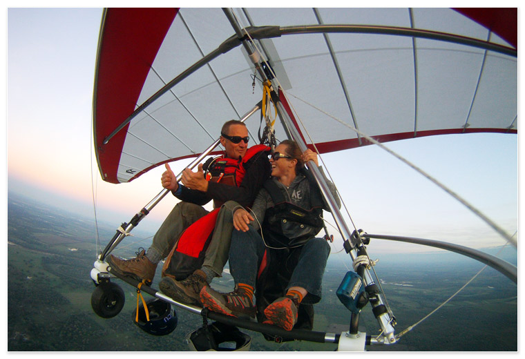 Bart Weghorst and passenger enjoying a casual cruise in the North Wing Freedom 220 Tandem hang glider